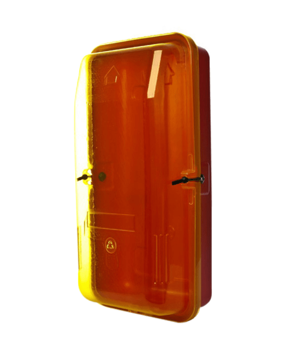 Buy 9.0kg Plastic Fire Extinguisher Cabinet with Yellow Transparent Front Cover at Majestic Fire Protection in Sydney