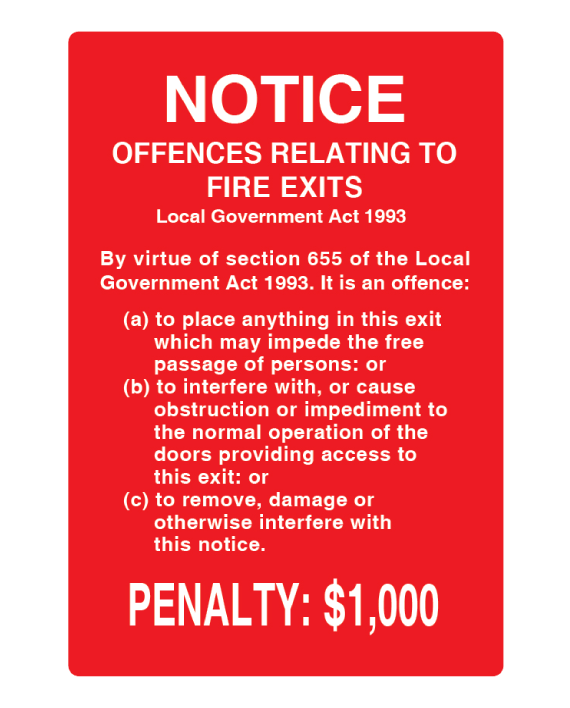 Buy Plastic Notice Offences Relating To Fire Exits (Large) at Majestic Fire Protection in Sydney