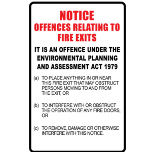 Buy Plastic NOTICE Offences Relating to Fire Exits No Penalty Act 1979 at Majestic Fire Protection in Sydney